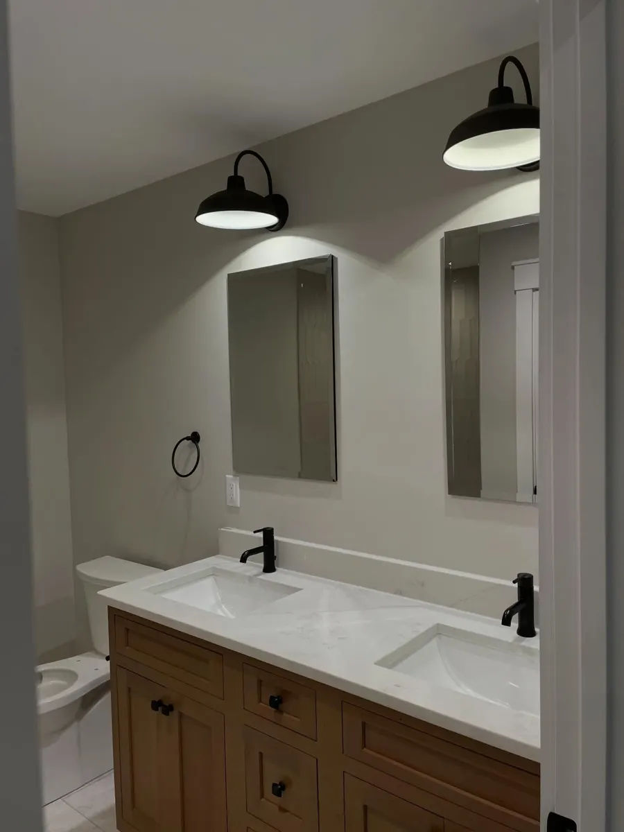 Bathroom with double vanity, clean and ready
