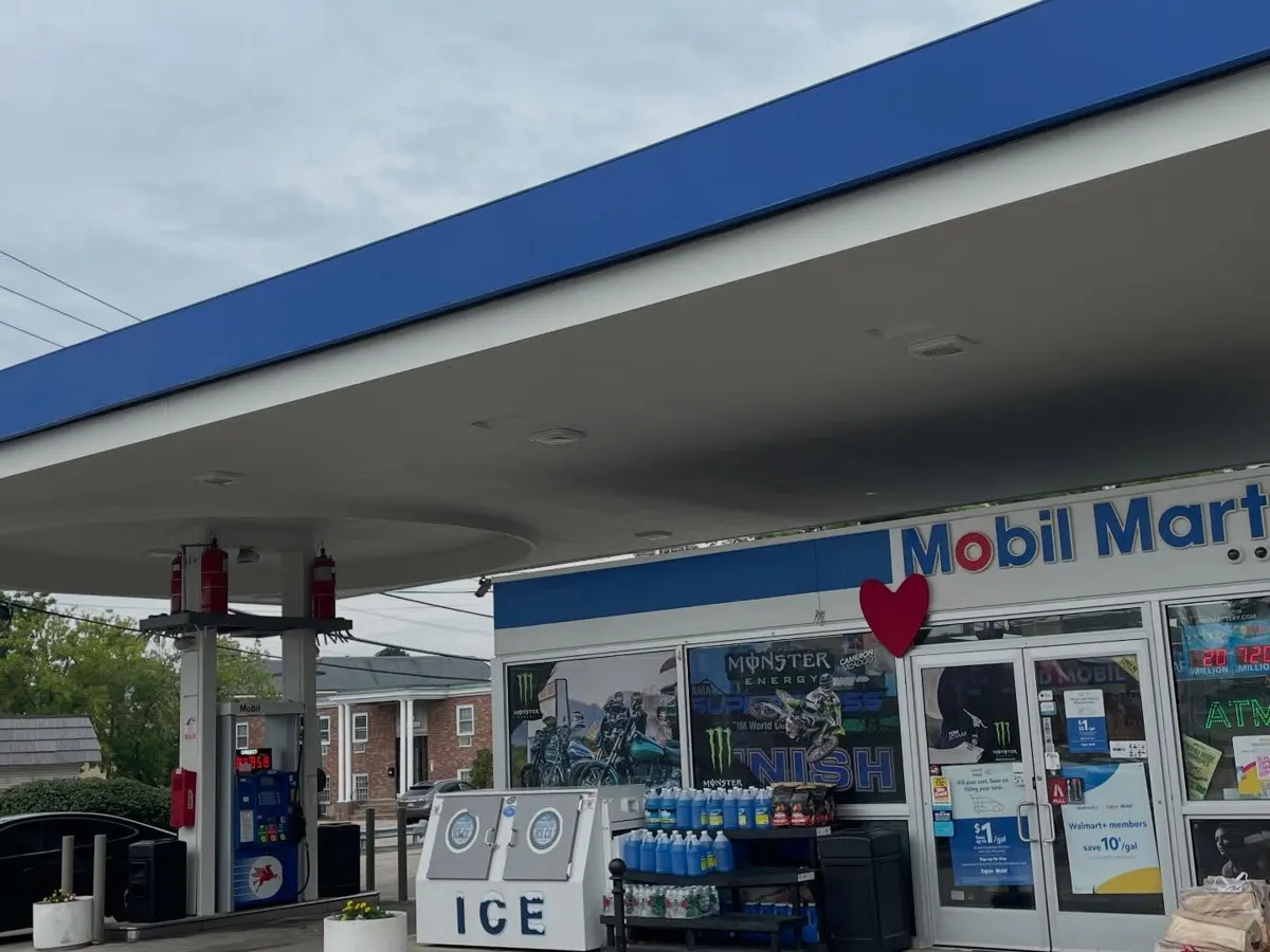 Gas station canopy after repaint